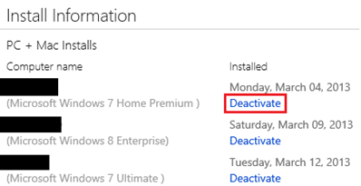 Selected Install to Deactivate